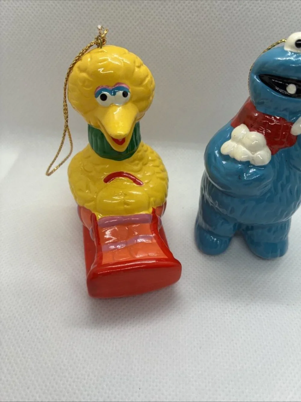 Vintage Sesame Street Big Bird & Cookie Monster Ceramic Christmas Ornaments Set